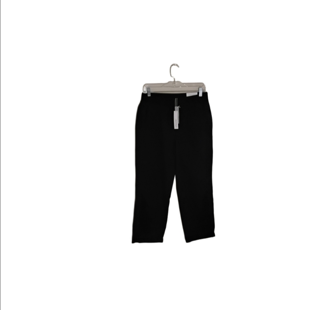 Chico's Women's O US 4 Navy Pull-on Eyelet Cutout Lace Hem Pockets Crop Pant